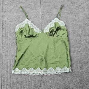 Vintage No Boundaries Camisole Womens Medium Y2K Green Lace Trim Satin Cami